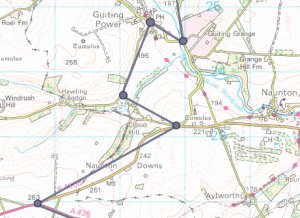 GPS waypoints placed at junction turnings and route automatically constructed by joining consecutive waypoints.